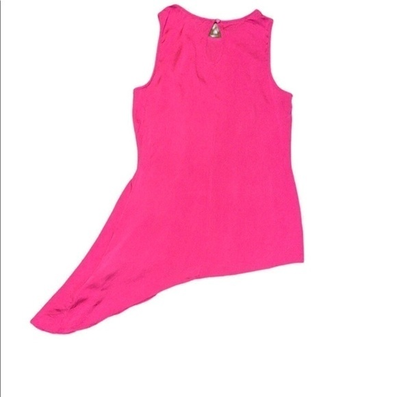 Trina Turk Silk Hot Pink Asymmetrical Flow Pleated Sleeveless Top Blouse Sz S - Picture 5 of 10